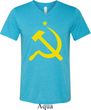 Mens Soviet Shirt Yellow Hammer And Sickle Tri Blend V-neck Tee