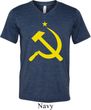 Mens Soviet Shirt Yellow Hammer And Sickle Tri Blend V-neck Tee