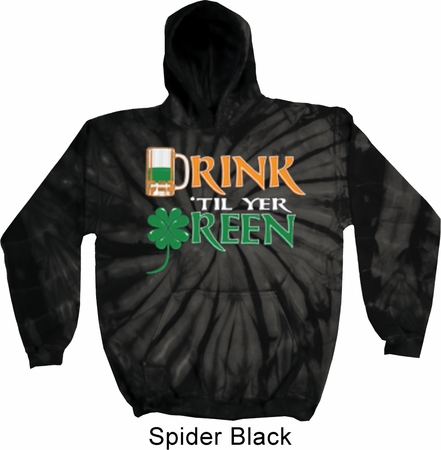 Mens St Patrick's Day Hoodie Drink Til Yer Green Tie Dye Hoody