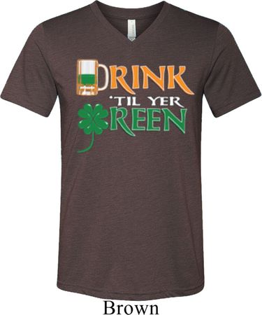 Mens St Patrick's Day Shirt Drink Til Yer Green Tri Blend V-neck Tee
