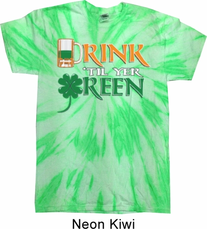Mens St Patrick's Day Shirt Drink Til Yer Green Twist Tie Dye Tee
