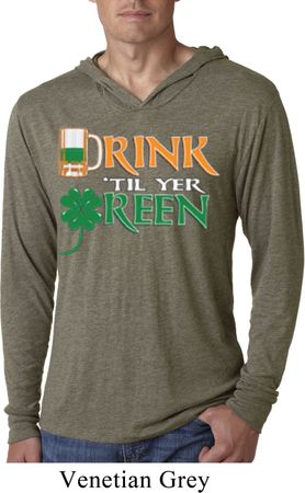 Mens St Patrick's Shirt Drink Til Yer Green Lightweight Hoodie Tee