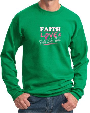 Mens Sweatshirt Breast Cancer Awareness Faith Love Fight Sweat Shirt
