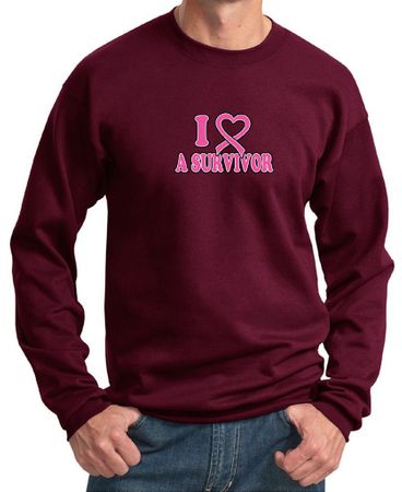 Mens Sweatshirt Breast Cancer Awareness I Heart a Survivor Sweat Shirt