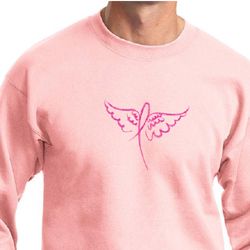 Mens Sweatshirt Breast Cancer Awareness Wings Ribbon Sweat Shirt