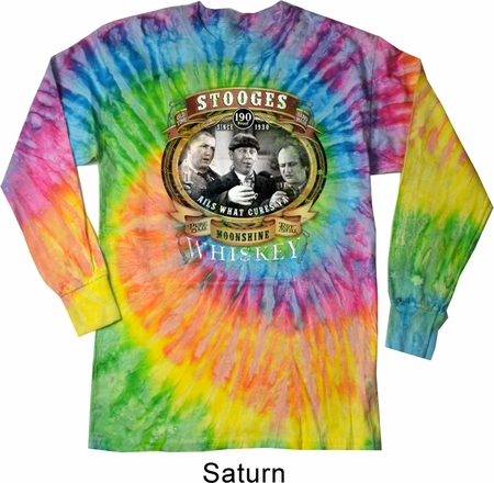 Mens Three Stooges Moonshine Whiskey Long Sleeve Tie Dye Tee T-shirt