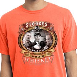 Mens Three Stooges Shirt Moonshine Whiskey Pigment Dyed Tee T-Shirt Mens Three Stooges Shirt Moonshine Whiskey Pigment Dyed Tee T-Shirt