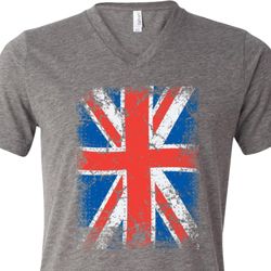 Mens UK Flag Shirt Union Jack Tri Blend V-neck Tee T-Shirt
