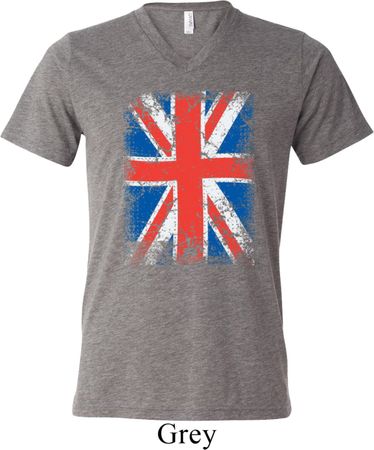 Mens UK Flag Shirt Union Jack Tri Blend V-neck Tee T-Shirt