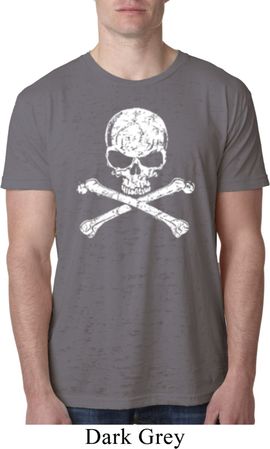 Mens White Distressed Skull Burnout Shirt
