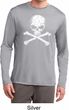 Mens White Distressed Skull Dry Wicking Long Sleeve Shirt