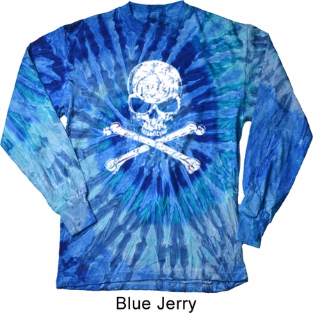 Mens White Distressed Skull Long Sleeve Tie Dye Shirt