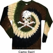 Mens White Distressed Skull Long Sleeve Tie Dye Shirt