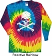 Mens White Distressed Skull Long Sleeve Tie Dye Shirt