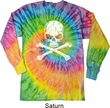 Mens White Distressed Skull Long Sleeve Tie Dye Shirt