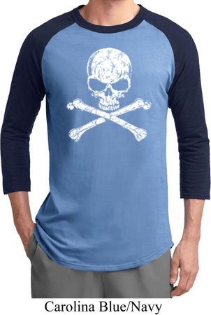 Mens White Distressed Skull Raglan Shirt