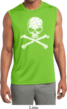 Mens White Distressed Skull Sleeveless Moisture Wicking Shirt