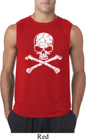 Mens White Distressed Skull Sleeveless Shirt