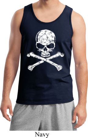 Mens White Distressed Skull Tank Top