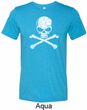 Mens White Distressed Skull Tri Blend Crewneck Shirt