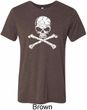 Mens White Distressed Skull Tri Blend Crewneck Shirt