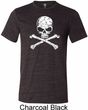 Mens White Distressed Skull Tri Blend Crewneck Shirt