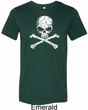 Mens White Distressed Skull Tri Blend Crewneck Shirt