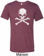 Mens White Distressed Skull Tri Blend Crewneck Shirt
