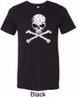 Mens White Distressed Skull Tri Blend Crewneck Shirt