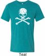 Mens White Distressed Skull Tri Blend Crewneck Shirt