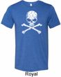 Mens White Distressed Skull Tri Blend Crewneck Shirt