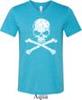 Mens White Distressed Skull Tri Blend V-neck Shirt