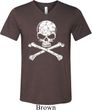 Mens White Distressed Skull Tri Blend V-neck Shirt