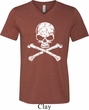 Mens White Distressed Skull Tri Blend V-neck Shirt