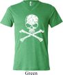 Mens White Distressed Skull Tri Blend V-neck Shirt