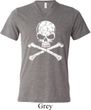 Mens White Distressed Skull Tri Blend V-neck Shirt