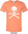 Mens White Distressed Skull Tri Blend V-neck Shirt