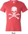 Mens White Distressed Skull Tri Blend V-neck Shirt