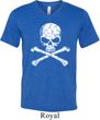 Mens White Distressed Skull Tri Blend V-neck Shirt