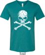Mens White Distressed Skull Tri Blend V-neck Shirt