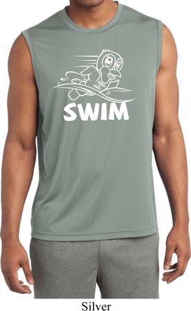 Mens White Penguin Power Swim Dry Wicking Sleeveless Shirt
