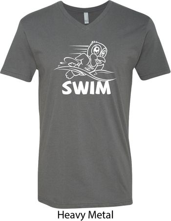 Mens White Penguin Power Swim V-neck Shirt