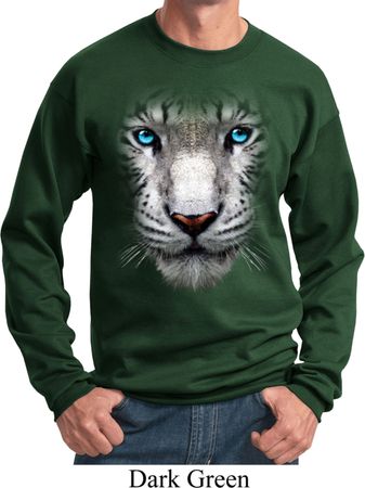 Mens White Tiger Sweatshirt Big White Tiger Face Sweat Shirt
