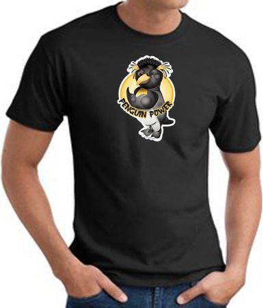 Mens Workout Tee - Penguin Power Athletic T-shirt - Black