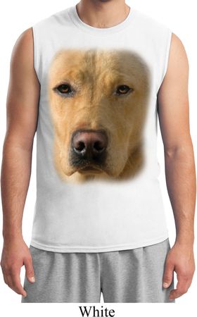 Mens Yellow Lab Shirt Big Yellow Lab Face White Muscle Tee T-Shirt