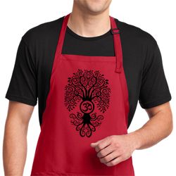 Mens Yoga Apron Black Bodhi Tree Full Length Apron with Pockets