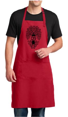 Mens Yoga Apron Black Bodhi Tree Full Length Apron with Pockets