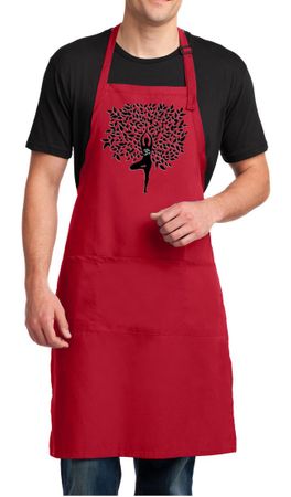 Mens Yoga Apron Black Tree Pose Full Length Apron with Pockets