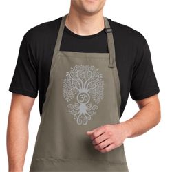 Mens Yoga Apron Grey Bodhi Tree Full Length Apron with Pockets