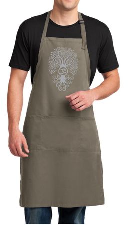 Mens Yoga Apron Grey Bodhi Tree Full Length Apron with Pockets